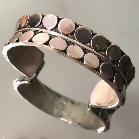 Taxco Jewelry - Vintage Taxco Solid Sterling Silver 925 Wide Cuff Bracelet Modernist Brutalist